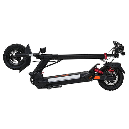 MOTORUN S5 folding electric scooter folded for storage, side view